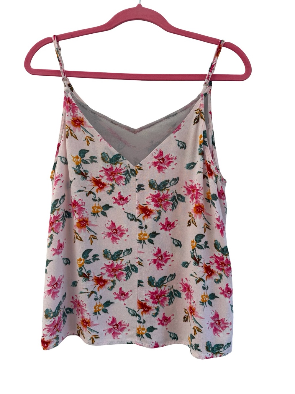 Aqua Pink Floral Swing Cami Tank Top Rayon Boho Cottagecore Large